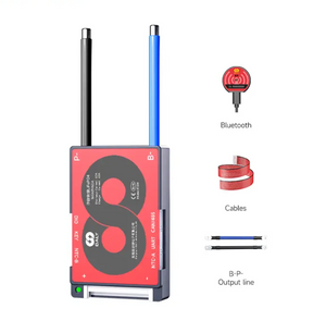 On Demand H-Series Smart BMS 3S to 16S 40A 60A Powerful Battery Management for LiFePO4 Batteries - red and black rectangular battery management unit with cables, a Bluetooth module, and output lines displayed beside it.