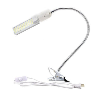 On Demand KOOCU 20W LED Lamp for Worktable Adjustable Desk Light with Clamp (Soldering & Electronics) - a white clip base, flexible silver neck, and a rectangular LED bulb.