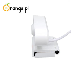 On Demand Orange Pi 1080P Mini HD Camera 360 Horizontal Rotation with USB Interface Analogue Microphones,Compatible with Win XP/7/8/10 iOS - a white webcam with a flexible stand and an attached USB cable, shown from a side profile view against a white background.