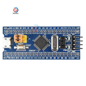 Original Blue Pill STM32F103C8T6 STM32F103 ARM Cortex-M3 Minimum System Development Board For Educational USE Only - rectangular circuit board featuring a micro-USB port, two jumpers, a reset button, and pins.
