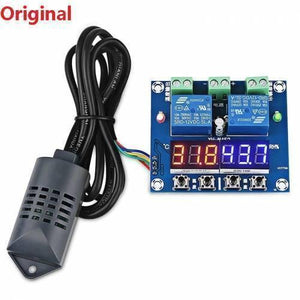Original Genuine Xh M452 Incubator Temperature Humidity Controller DC 12V - with a wired sensor probe, blue circuit board, two relays, and digital displays.