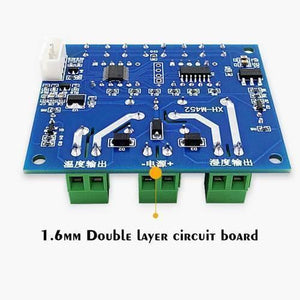 Original Genuine Xh M452 Incubator Temperature Humidity Controller DC 12V - a blue, double-layer circuit board with three green terminal blocks and a white connector.