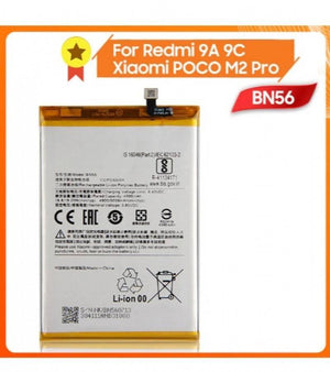 Original Xiaomi Redmi 9A 9c Poco M2 Pro Battery Replacement BN56 Battery With 5000mAh Capacity Silver - a rectangular silver lithium-ion cell with a top connector and printed technical specifications.