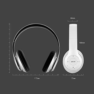 P47 Wireless Bluetooth Headphone - white and black model shown in a dimension diagram displaying front and side views with labeled measurements.