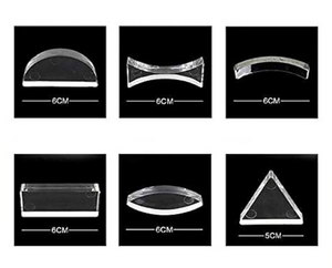 Parallel Lens Kit - 6 Piece Convex Lens Optical Experiment Set - six clear acrylic geometric shapes, each labeled with a 5cm or 6cm dimension line.