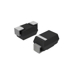 PJ431K SMD Schottky Diode – Precision Adjustable Voltage Reference - two small, black, rectangular electronic components with silver-colored metal terminals on their ends.