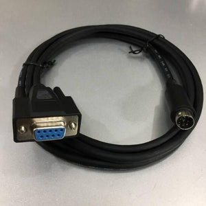PLC Delta Programming UC-MS010-02A 1M Cable Serial Communication RS232 Mini DIN 8 Pin Male to DB9 Female For PLC DVP-ES2/EX2 Series Với Delta - a black cable with a DB9 female connector on one end and an 8-pin mini DIN male connector on the other.