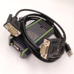 PLC MPI/DP/PPI Programming Cable for Siemens S7 200/300/400 S7-200 S7-300 S7-400 6ES7 972-0CB20-0XA0 USB-MPI+ PC USB-PPI,USB/MPI PC Adapter USB Cable - a black USB-to-MPI/DP/PPI adapter box with a green trim, a USB connector, and two 9-pin serial connectors.