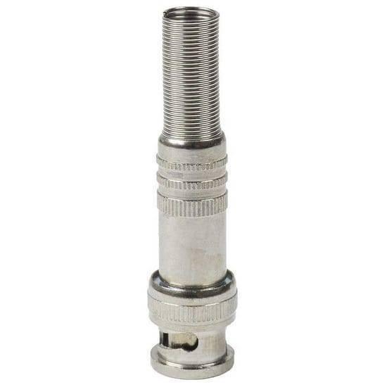 Pni Male BNC Connector Jack - a silver-coloured metal BNC connector with a cylindrical, threaded spring-style cable strain relief at the top.