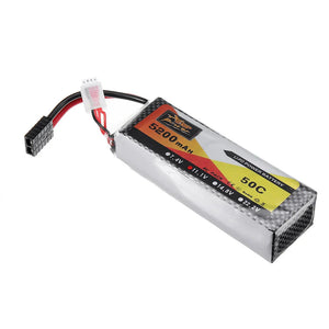 Pre-Order LiPo battery 5200mAh 11.1V 50C 3S Li-Po 3 cell DJI quadcopter Li-Po - a rectangular black and silver carbon-fiber patterned pack with a red and black power cable and a white balance connector.