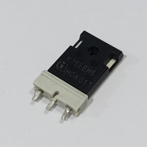 Pullout K75EEH5 IGBT Transistor 75A 600V 250WK75EEH5 IGBT Transistor 75A 600V - a black rectangular electronic component with a white three-pin connector base, featuring printed text on its front surface.