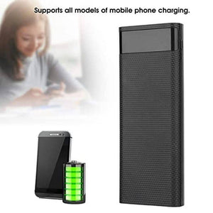 Quick Charging Qc 3.0 Fast Charging DIY Power Bank 8x18650 Portable USB Port Power Bank - a black rectangular power bank case with a top display panel, next to a phone and battery.