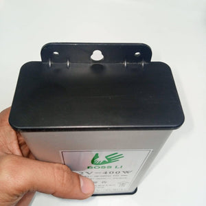 Rainproof 400W 12V 33A Switching Power Supply Driver - shown from the top, featuring a silver metal body, black end cap, and integrated wall-mounting bracket.