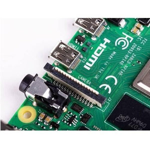 Raspberry Pi 4 4GB RAM - a close-up view of the green circuit board showing the camera connector, audio jack, and HDMI port.