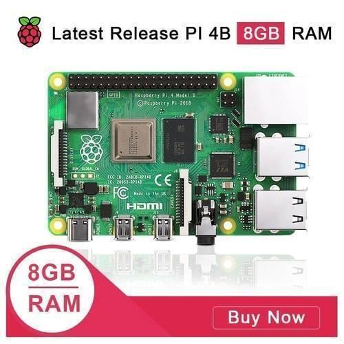 Raspberry Pi 4 8GB RAM Model b Quad Core CPU 1.5GHz Development Board - a green rectangular circuit board with a GPIO header, USB ports, HDMI ports, a USB-C power port, and a camera connector.