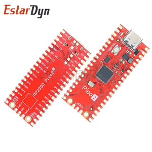Raspberry Pi Pico 2 RP2350A Development Board USB-C for MicroPython - two red circuit boards, one displaying the back pins and the other the front with a USB-C port.