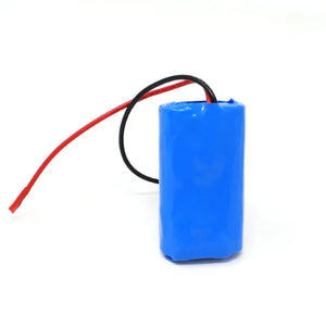 Rechargeable 1000mAh 7.4V Li-ion Battery Pack For Arduino Robots 18650 2s Lithium Battery Pack - a blue cylindrical battery pack with one red and one black wire extending from the top.