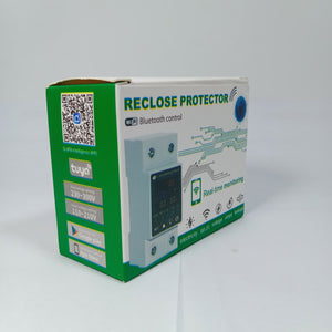 Reclose Programmable 63A WiFi Breaker Switch Smart Home Circuit Breaker 2 Pole - shown in its green and white product packaging box with a QR code and technical specifications printed.