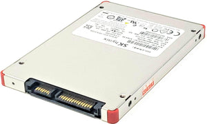 Refurbished High Quality 128GB 2.5-inch SATA SSD Solid State SK Hynix brand Drive - a silver rectangular drive with a visible SATA data and power connector port and red corner bumpers.