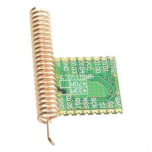 Retired Product 433MHz Lora SX1278 With Antenna XL1278 SMT SPI Interface Long Range Transceiver Wireless Module - copper coil antenna attached to a green circuit board featuring labeled pins and printed text.