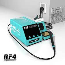 RF4 RF-ONE Intelligent Temperature Control Anti-static LED Digital Display Soldering Station - a digital display, buttons, a connected soldering iron, and a stand with a cleaning sponge.