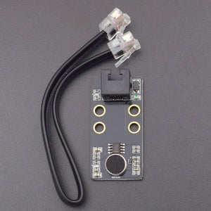 Robobloq Sound Sensor With RJ11 Connecting Wire - a black circuit board with a microphone, an RJ11 port, and a black cable with two RJ11 connectors.