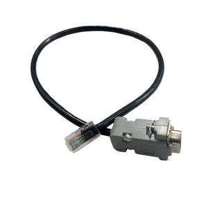 RS232 DB9 to RJ45 Connector cable only for inverter zone device - a black cable with a transparent RJ45 plug and a grey DB9 connector housing.