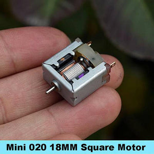 Sc-020 5V DC Motor 3V-9V Brush DC Motor DIY Science Experiment Motor - a small silver-colored square-shaped motor with a metal shaft and two electrical contact pins held in a hand.