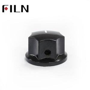 Screw Type Tightening Knob For Potentiometer - a black, circular, six-sided knob with a white indicator line and a side-mounted set screw.