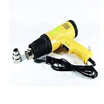 Sdl 8610 Dual Temperature Hot Air Gun 1800 Watt - shown in yellow with a black nozzle, power cord, and a separate metal nozzle attachment.