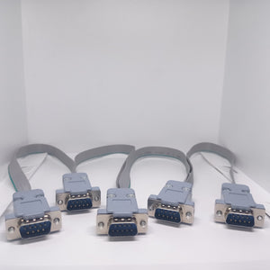 Serial Modbus Daisy Chain Cable - shown as a set of five grey ribbon cables, each with a 9-pin male D-sub connector on one end and a female end on other.