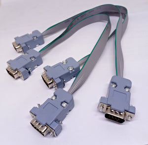 Serial Modbus Daisy Chain Cable - with four grey DB9 connectors linked by grey ribbon cables on a white background.
