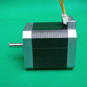 Shinano Kenshi STP-42D4042 2A 1.8 Degree Per Step 0.53nm Stepper Motor - a silver and black square-bodied motor with a protruding metal shaft and a white four-pin connector on top.