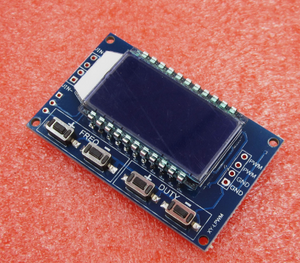 Signal Generator PWM Frequency Adjustable Module LCD 3.3V-30V Equipment A2tm - a blue rectangular circuit board with an LCD screen, four push buttons, and labeled input/output pins.