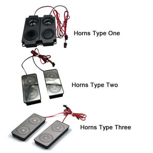 Six Touch switch three color version anti fog Bluetooth horn time display music 5A 60W 12V - pairs of black rectangular speakers with attached red and black wiring connectors.