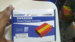 Smart Power Inverter 600W | Efficient & Reliable | Digilog.pk - a red inverter unit, USB port icon, and model labels TM-600AF and TM-600BF.