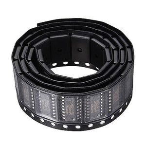 SMD 74HC595 74HC595D SOP16 Patch 8 Bit Serial Shift Register - shown in a black plastic carrier tape reel with individual chips visible through a clear cover.