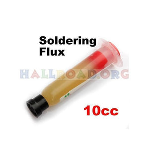 SMD Soldering Paste Flux Grease SMT IC 10CC Repair Tool Solder - a yellow paste inside a clear plastic syringe with a red plunger and a black cap.