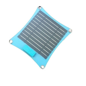 Solar Panel Charger RG-MSP 4W - a square, blue, flexible solar panel with four corner eyelets and a small blue rectangular junction box on one side.
