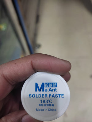 Solder Paste (183°C) MaAnt Model MY-83A Weight 50G - a close-up of the white circular lid featuring the brand logo, temperature rating, and Chinese text.