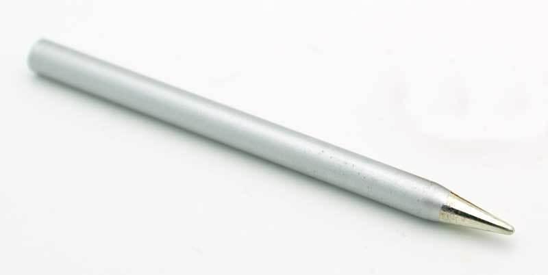 Soldering Iron Bit For 40 Watt Soldering Irons With Corrosion Resistant Coating - silver, pencil-shaped metal tip shown against a white background.