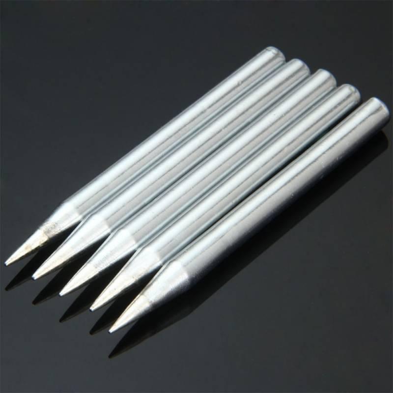 Soldering Iron Tip For 60 Watt Soldering Irons Copper With Corrosion Resistant Coating (sold By The Tip) - a set of five identical silver-colored, pointed metal soldering iron tips arranged in a row.