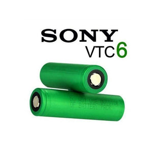 Sony VTC6 18650 1300mAh 15A Battery Cell - shown as two green cylindrical batteries stacked on top of each other against a white background.