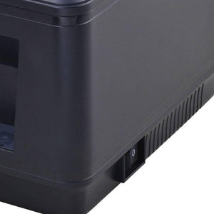 Speed-X-400UL Thermal Receipt Printer USB LAN Accessible - close-up view of the black plastic casing showing the side power switch in the off position.