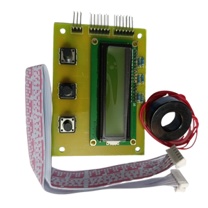 STM Sinewave Inverter Drive Module (Grid Sharing) + CT + 1602 LCD dislay board + Cable Set - with a green 1602 LCD display, three push buttons, a current transformer, and two ribbon cables on a yellow PCB.