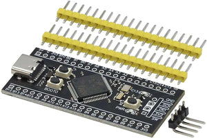 STM32F401RCT6 Development Board ( Black Pill) - USB Connectivity PRICE - circuit board with a USB-C port, three buttons, and two sets of loose header pins.