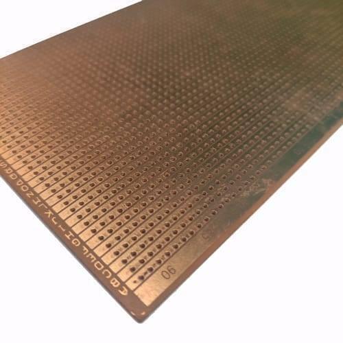 Straight Line Veroborad 100x240mm Stripboard Prototyping Board Project Board - a rectangular copper-colored circuit board featuring a grid of holes and labeled rows.