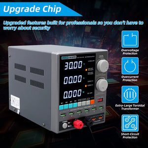 SUGON 3010PM Programmable DC Power Supply 30V 10A Voltage Current Regulator Stabilized Power Supply Voltage Switch AC 220V 110V - a grey benchtop unit featuring a digital display reading 30.00V, 00.00A, and 0.000W, with front knobs, USB ports, and buttons.