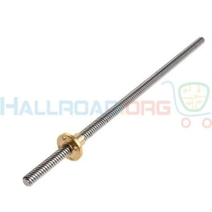 T8 250MMX8MM Screw Threaded Rod With Brass Nut - a long, silver-coloured metal threaded rod with a circular brass nut attached.