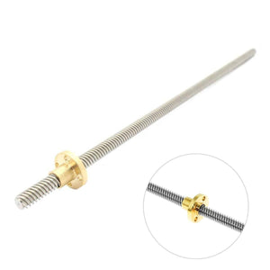 T8 T8X2 Lead Screw 1000mm 8mm Pitch 2mm Lead 2mm Stainless Steel Lead Screw Rod With Copper Nut Acme Thread For 3d Printer And CNC Machine z Axis - silver stainless steel threaded rod with a gold-coloured copper nut, including a circular inset showing a close-up of the nut.